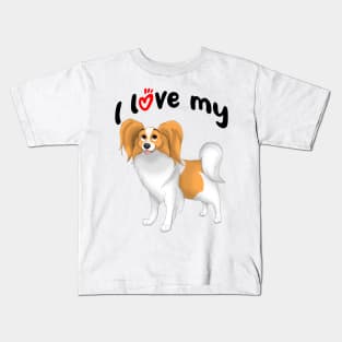 I Love My White & Red Papillon Dog Kids T-Shirt